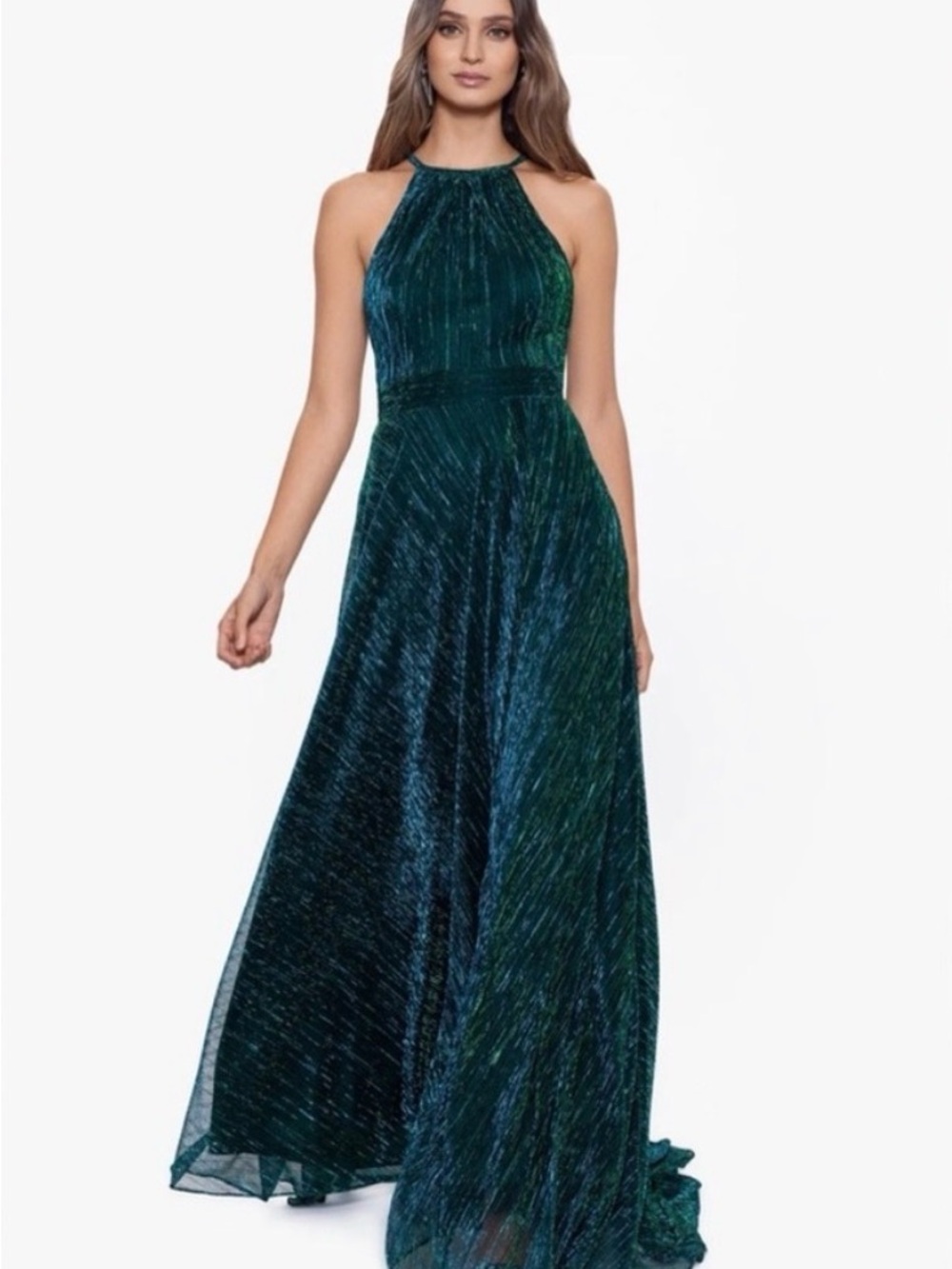 Betsy & Adam Teal Halter Maxi Gown